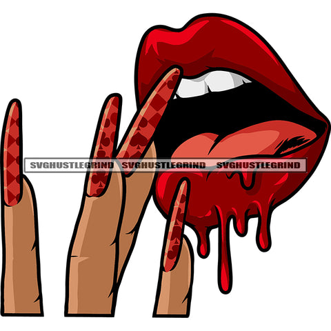 Woman Lips And Finger Design Element Long Nail African American Woman Long Nail Design Element SVG JPG PNG Vector Clipart Cricut Silhouette Cut Cutting
