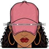 Gangster African American Woman Wearing Cap And Hoop Earing Curly Long Hairstyle Design Element White Background SVG JPG PNG Vector Clipart Cricut Silhouette Cut Cutting