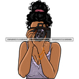 African American Girls Hand Holding Camera Take Photo Pose Design Element Short Afro Hairstyle White Background SVG JPG PNG Vector Clipart Cricut Silhouette Cut Cutting
