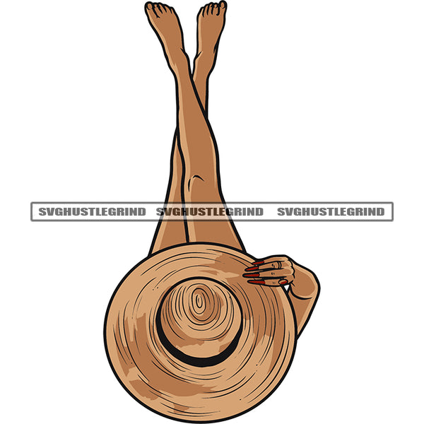 Bathing Suit Backward Woman Wearing Cowboy Hat Long Nail Design Element White Background Relaxing Moment SVG JPG PNG Vector Clipart Cricut Silhouette Cut Cutting