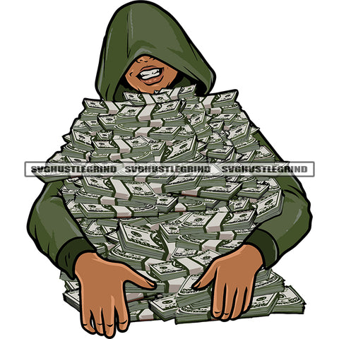 Smile Face African American Woman Hand Holding Lot Of Money Note Or Money Bundle Design Element Afro Woman Hide Eyes SVG JPG PNG Vector Clipart Cricut Silhouette Cut Cutting