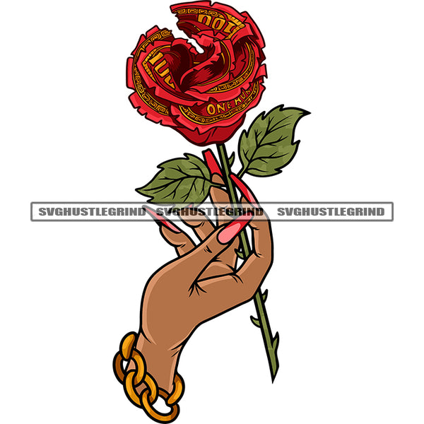 Woman Hand Holding Roes Love Flower Sign Design Element African American Woman Hand Long Nail White Background SVG JPG PNG Vector Clipart Cricut Silhouette Cut Cutting