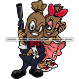 Money Bag Couple Character Smile Face And Hand Holding Gun Design Element Love Goal SVG JPG PNG Vector Clipart Cricut Silhouette Cut Cutting
