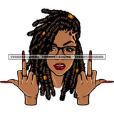 Gangster African American Woman Showing Middle Finger Long Nail Locus Short Hairstyle Design Element Afro Girls Wearing Sunglass SVG JPG PNG Vector Clipart Cricut Silhouette Cut Cutting