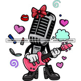 Music Note Boots Rock Mic Cartoon Character Holding Gaiter Microphone Character Standing Lover Heart Woman Lips Symbol Design Element SVG JPG PNG Vector Clipart Cricut Silhouette Cut Cutting