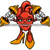 Funny Heart Cartoon Character Holding Dumbbell Fitness Heart Bodybuilding Smile Face Design Element White Background SVG JPG PNG Vector Clipart Cricut Silhouette Cut Cutting