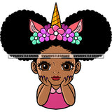 African American Cute Baby Girls Smile Face Design Element Wearing Horn Hairband Afro Puffy Hairstyle White Background SVG JPG PNG Vector Clipart Cricut Silhouette Cut Cutting
