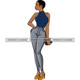 Model Girls African American Girls Standing Afro Short Hairstyle Wearing Hoop Earing Design Element White Background SVG JPG PNG Vector Clipart Cricut Silhouette Cut Cutting