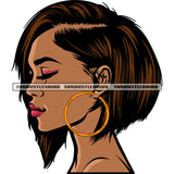 Beautiful African American Girls Close Eyes Design Element Hoop Earing Red Lip Afro Short Hairstyle Girls Face White Background SVG JPG PNG Vector Clipart Cricut Silhouette Cut Cutting