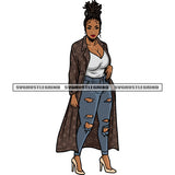Plus Size African American Woman Standing Locus Hairstyle Design Element Smile Face White Background Afro Woman Wearing Long Cloths SVG JPG PNG Vector Clipart Cricut Silhouette Cut Cutting