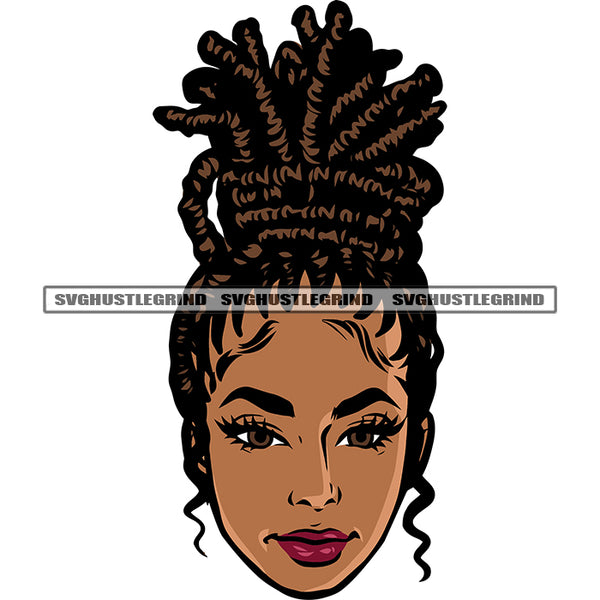 Locus Hairstyle African American Woman Smile Face Beautiful Afro Woman Head Design Element White Background SVG JPG PNG Vector Clipart Cricut Silhouette Cut Cutting