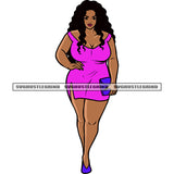Plus Size African American Woman Standing Curly Long Hairstyle Design Element Smile Face Wearing Party Dress White Background SVG JPG PNG Vector Clipart Cricut Silhouette Cut Cutting