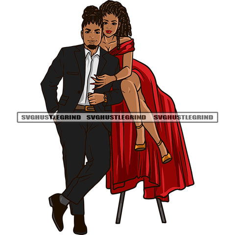 African American Cute Couple Afro Short Hairstyle Smile Face Design Element White Background Long Nail Hug Each Other Cute Couple SVG JPG PNG Vector Clipart Cricut Silhouette Cut Cutting