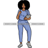 Black Beauty African American Smile Face Woman Standing Puffy Hairstyle Smile Face Medical Nurses Smile Face Design Element SVG JPG PNG Vector Clipart Cricut Silhouette Cut Cutting