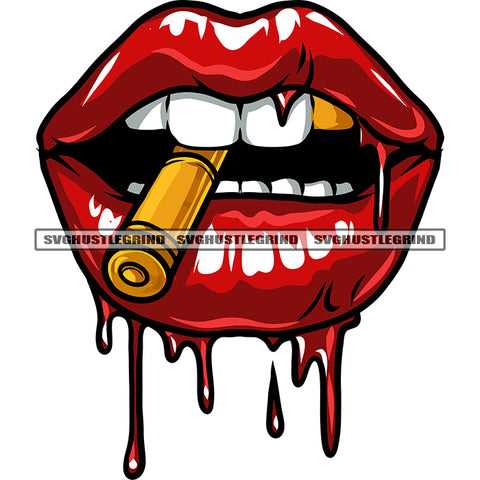 Beautiful Woman Lips Bullet On Mouth African American Woman Lips Blood Dripping Design Element White Background SVG JPG PNG Vector Clipart Cricut Silhouette Cut Cutting
