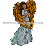 Smile Face African American Angle Hard Praying Hand Golden Wings Design Element Angle Close Eyes SVG JPG PNG Vector Clipart Cricut Silhouette Cut Cutting