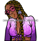 Melanin Black Beauty Afro Woman Wearing Sunglass And Long Hairstyle Design Element Cute Face SVG JPG PNG Vector Clipart Cricut Silhouette Cut Cutting