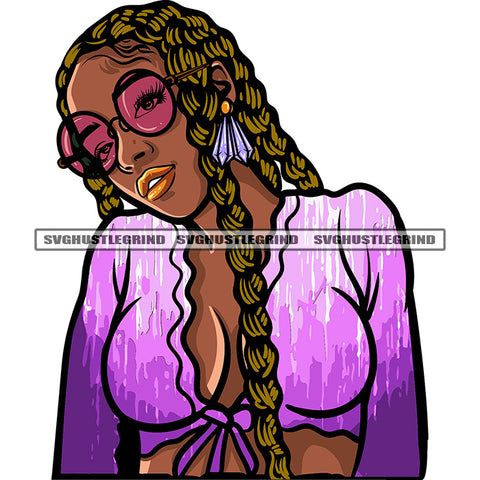 Melanin Black Beauty Afro Woman Wearing Sunglass And Long Hairstyle Design Element Cute Face SVG JPG PNG Vector Clipart Cricut Silhouette Cut Cutting