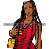 Melanin Woman Standing Sexy Pose Wearing Hoop Earing Long Hairstyle Design Element Black Beauty SVG JPG PNG Vector Clipart Cricut Silhouette Cut Cutting