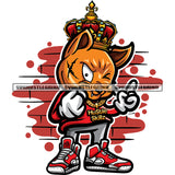 Gangster Scarface Cat Showing Middle Finger Crown On Head Smile Face Cat Close One Eyes Design Element Blood Dripping On Background SVG JPG PNG Vector Clipart Cricut Silhouette Cut Cutting