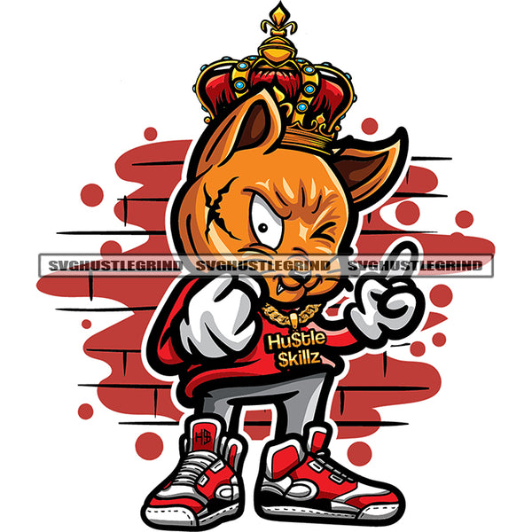 Gangster Scarface Cat Showing Middle Finger Crown On Head Smile Face Cat Close One Eyes Design Element Blood Dripping On Background SVG JPG PNG Vector Clipart Cricut Silhouette Cut Cutting