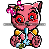 Cute African American Gangster Scarface Cat Sitting Pose Smile Face Baby Cat Hand Holding Weed Pipe Design Element SVG JPG PNG Vector Clipart Cricut Silhouette Cut Cutting