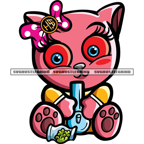 Cute African American Gangster Scarface Cat Sitting Pose Smile Face Baby Cat Hand Holding Weed Pipe Design Element SVG JPG PNG Vector Clipart Cricut Silhouette Cut Cutting