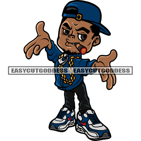 Gangster African American Boy Showing Empty Hand Eating Marijuana Design Element Afro Boys Wearing Cap White Background SVG JPG PNG Vector Clipart Cricut Silhouette Cut Cutting