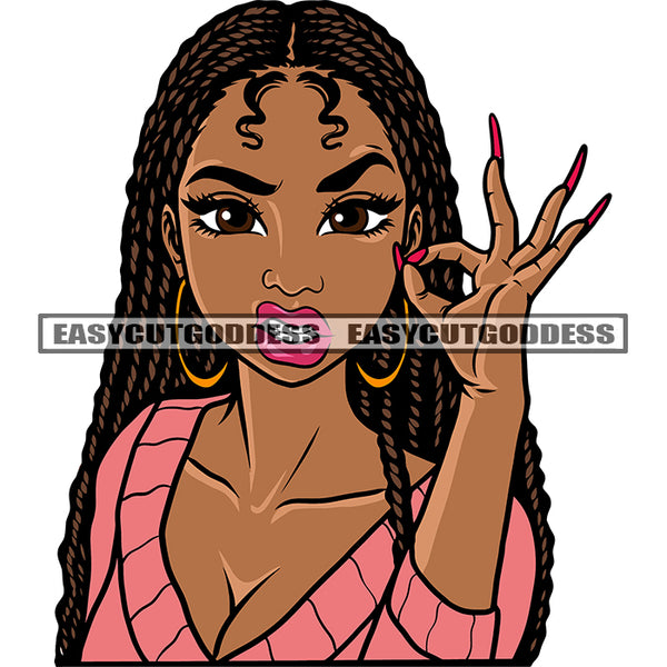 Melanin Girls Showing Ok Hand Sign African American Girls Angry Face Melanin Girls Wearing Hoop Earing Locus Hairstyle Design Element Wearing Hoop Earing SVG JPG PNG Vector Clipart Cricut Silhouette Cut Cutting