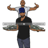 Gangster African American Man Hand Holding Lot Of Money Bundle Bald Head Afro Man Showing Money Design Element SVG JPG PNG Vector Clipart Cricut Silhouette Cut Cutting