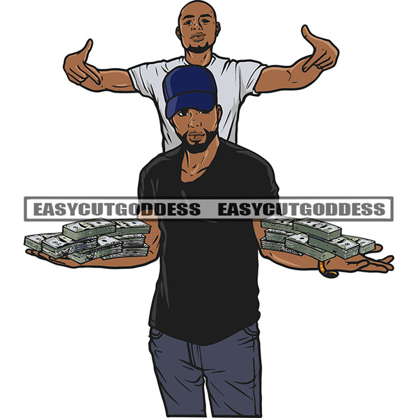 Gangster African American Man Hand Holding Lot Of Money Bundle Bald Head Afro Man Showing Money Design Element SVG JPG PNG Vector Clipart Cricut Silhouette Cut Cutting