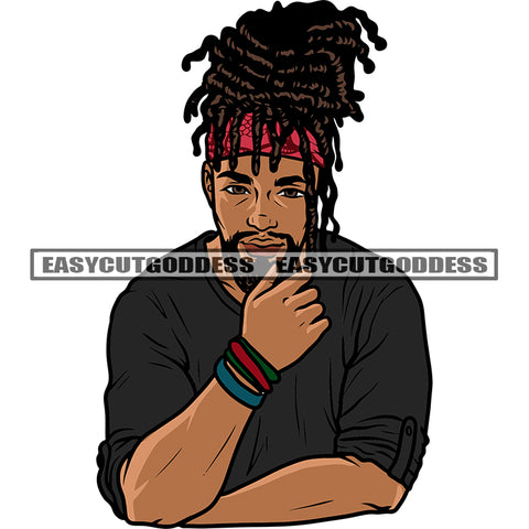 Locus Hairstyle African American Man Face Body Design Element Afro Handsome Man Smile Face White Background SVG JPG PNG Vector Clipart Cricut Silhouette Cut Cutting