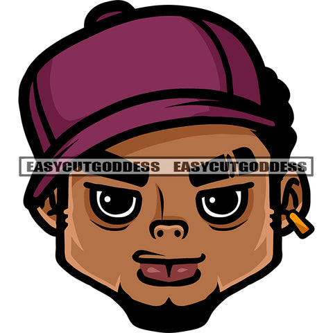 African American Boy Wearing Cap Smile Face Gangster Afro Boy Smile Face Design Element White Background SVG JPG PNG Vector Clipart Cricut Silhouette Cut Cutting