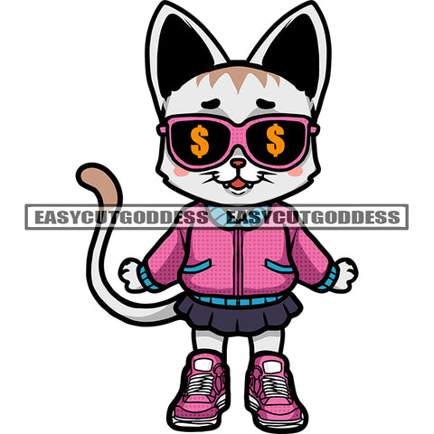 Smile Face Gangster Cat Wearing Sunglass Dollar Sign On Sunglass Cute Smile Face Design Element SVG JPG PNG Vector Clipart Cricut Silhouette Cut Cutting