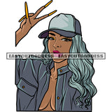 Gangster Sexy African American Girls Showing Peach Hand Sign Wearing Cap Long Nail Color Hairstyle Design Element SVG JPG PNG Vector Clipart Cricut Silhouette Cut Cutting