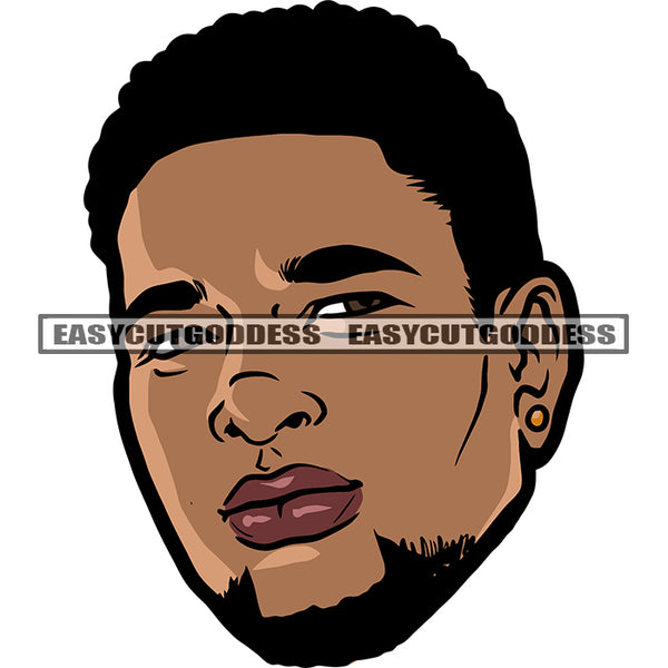 Gangster Afro Man Angry Face Design Element White Background Beard Style Afro Man Short Hairstyle SVG JPG PNG Vector Clipart Cricut Silhouette Cut Cutting