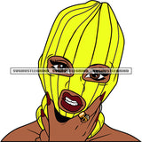Angry Face African American Gangster Woman Wearing Yellow Color Ski Mask White Background Afro Girls Hand Long Nail White Background SVG JPG PNG Vector Clipart Cricut Silhouette Cut Cutting