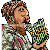 African American Gangster Man Eating Money Bundle Pose Locus Short Hairstyle Design Element White Background SVG JPG PNG Vector Clipart Cricut Silhouette Cut Cutting