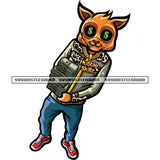 Gangster Cat Hand Holding Money Bundle Afro Cat Standing Dollar Sing On Cat Eyes Design Element White Background SVG JPG PNG Vector Clipart Cricut Silhouette Cut Cutting