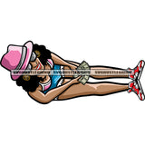 Gangster African American Woman Sitting Pose And Hand Holding Money Note Smile Face Afro Girls Wearing Cap And Sunglass SVG JPG PNG Vector Clipart Cricut Silhouette Cut Cutting