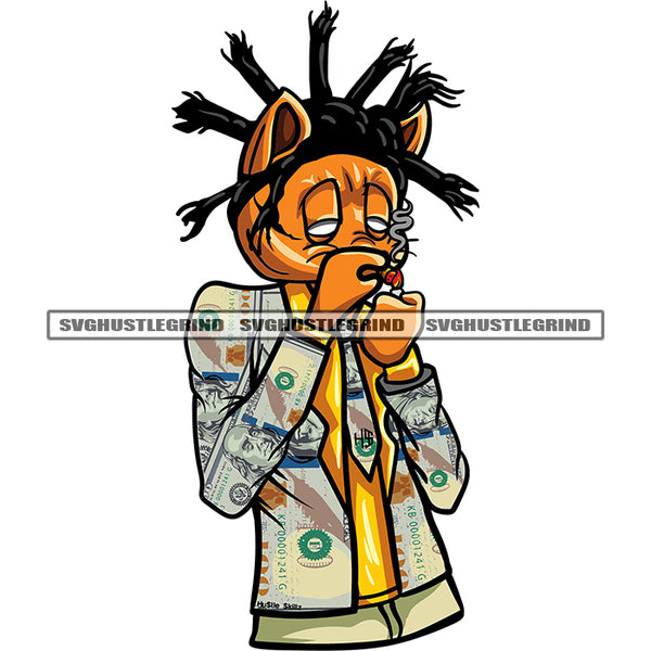 Scarface Cat Smoking Marijuana Cat Red Eyes Wearing Cap Dollar Note Make Coat Design Element White Background SVG JPG PNG Vector Clipart Cricut Silhouette Cut Cutting