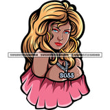 Plus Size African American Woman Head Design Element Golden Hairstyle Afro Girls Wearing Dimond Chain White Background SVG JPG PNG Vector Clipart Cricut Silhouette Cut Cutting