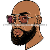 Gangster Bald Head African American Man Face Design Element Melanin Man Wearing Sunglass Smile Face White Background SVG JPG PNG Vector Clipart Cricut Silhouette Cut Cutting