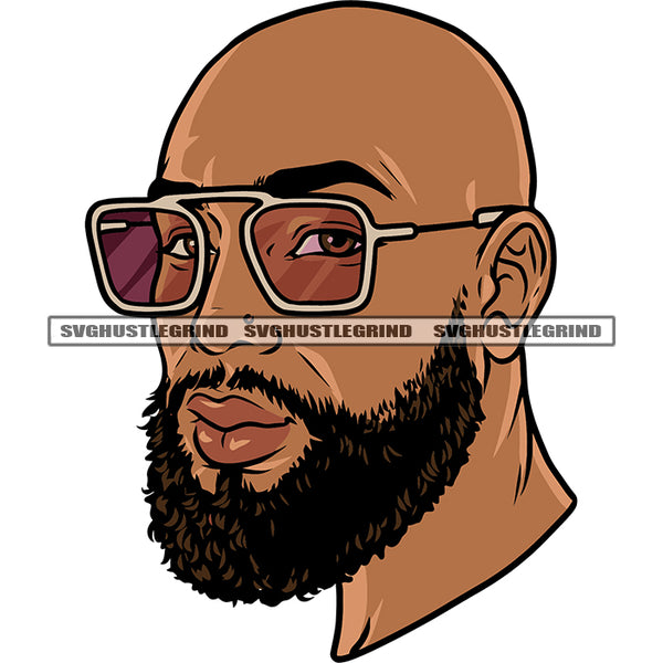 Gangster Bald Head African American Man Face Design Element Melanin Man Wearing Sunglass Smile Face White Background SVG JPG PNG Vector Clipart Cricut Silhouette Cut Cutting