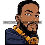 Afro Short Hairstyle African American Man Wearing Headphone Afro Beard Style Design Element Melanin Man Beautiful Face White Background SVG JPG PNG Vector Clipart Cricut Silhouette Cut Cutting