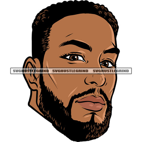 Attitude Face African American Face Design Element Afro Short Hairstyle Melanin Man Beautiful Face White Background SVG JPG PNG Vector Clipart Cricut Silhouette Cut Cutting