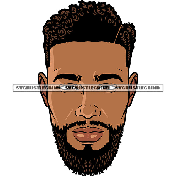 Melanin Man Short Hairstyle African American Boy Beard Style White Background Design Element SVG JPG PNG Vector Clipart Cricut Silhouette Cut Cutting