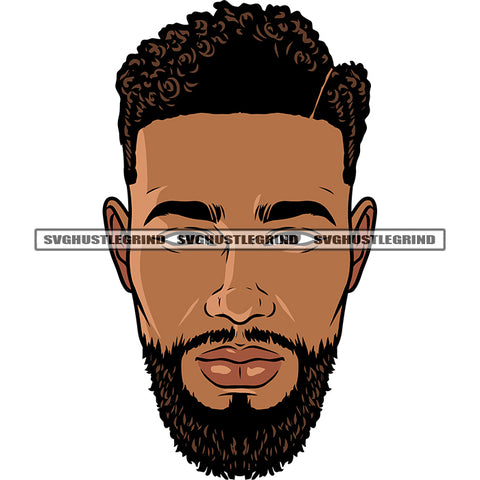 Melanin Man Short Hairstyle African American Boy Beard Style White Background Design Element SVG JPG PNG Vector Clipart Cricut Silhouette Cut Cutting