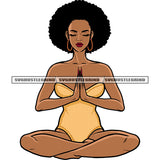 Fitness African American Girls Sitting Yoga Pose Afro Girls Short Hairstyle Melanin Girls Wearing Hoop Earing Close Eyes Design Element SVG JPG PNG Vector Clipart Cricut Silhouette Cut Cutting