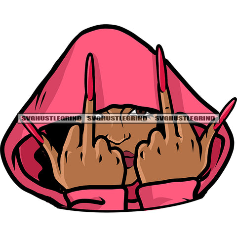 African American Woman Showing Double Hand Middle Finger Afro Woman Hide Face Design Element Melanin Woman Hand Long Nail White Background SVG JPG PNG Vector Clipart Cricut Silhouette Cut Cutting